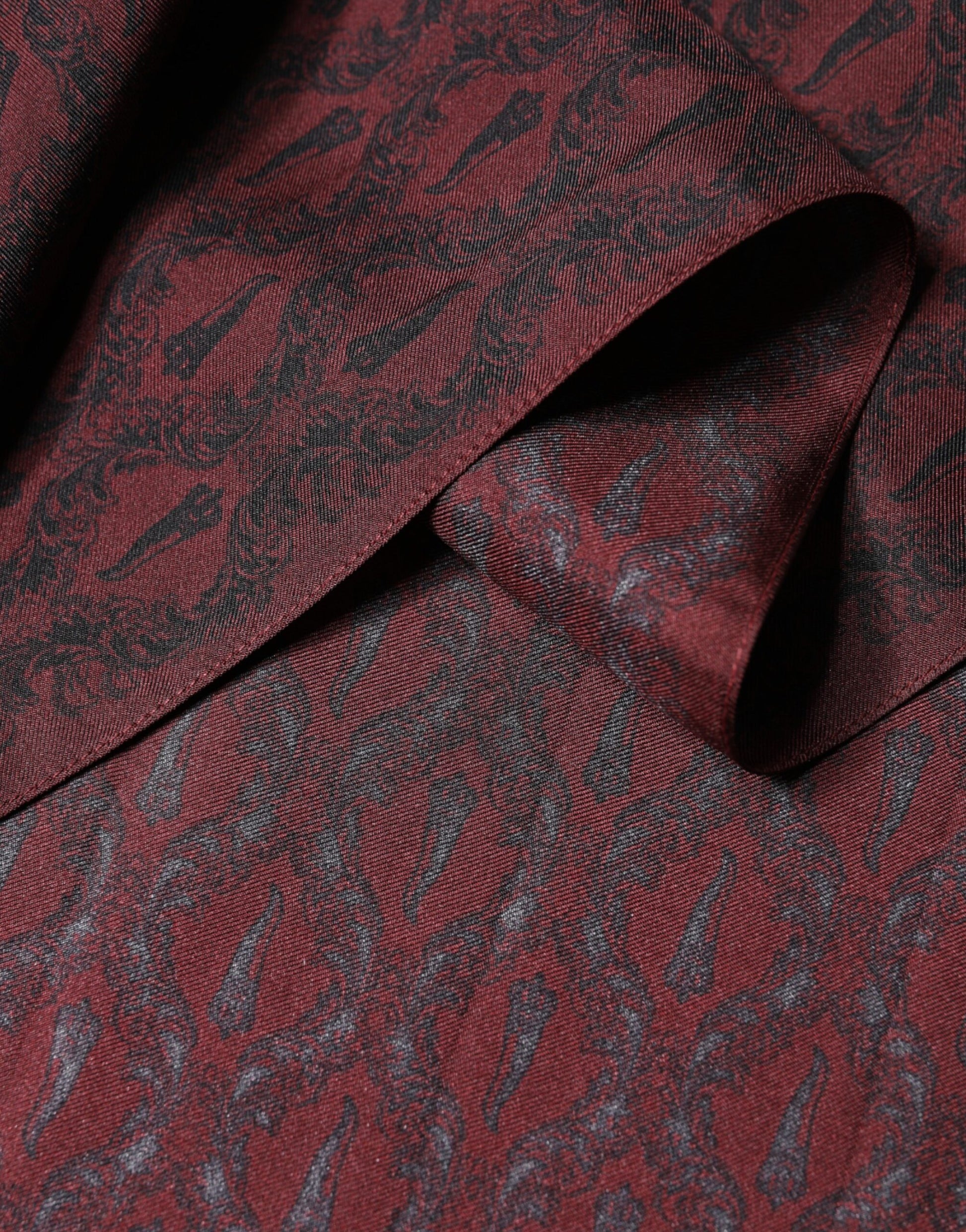 Dolce & Gabbana Maroon Patterned Silk Wrap Foulard for Men