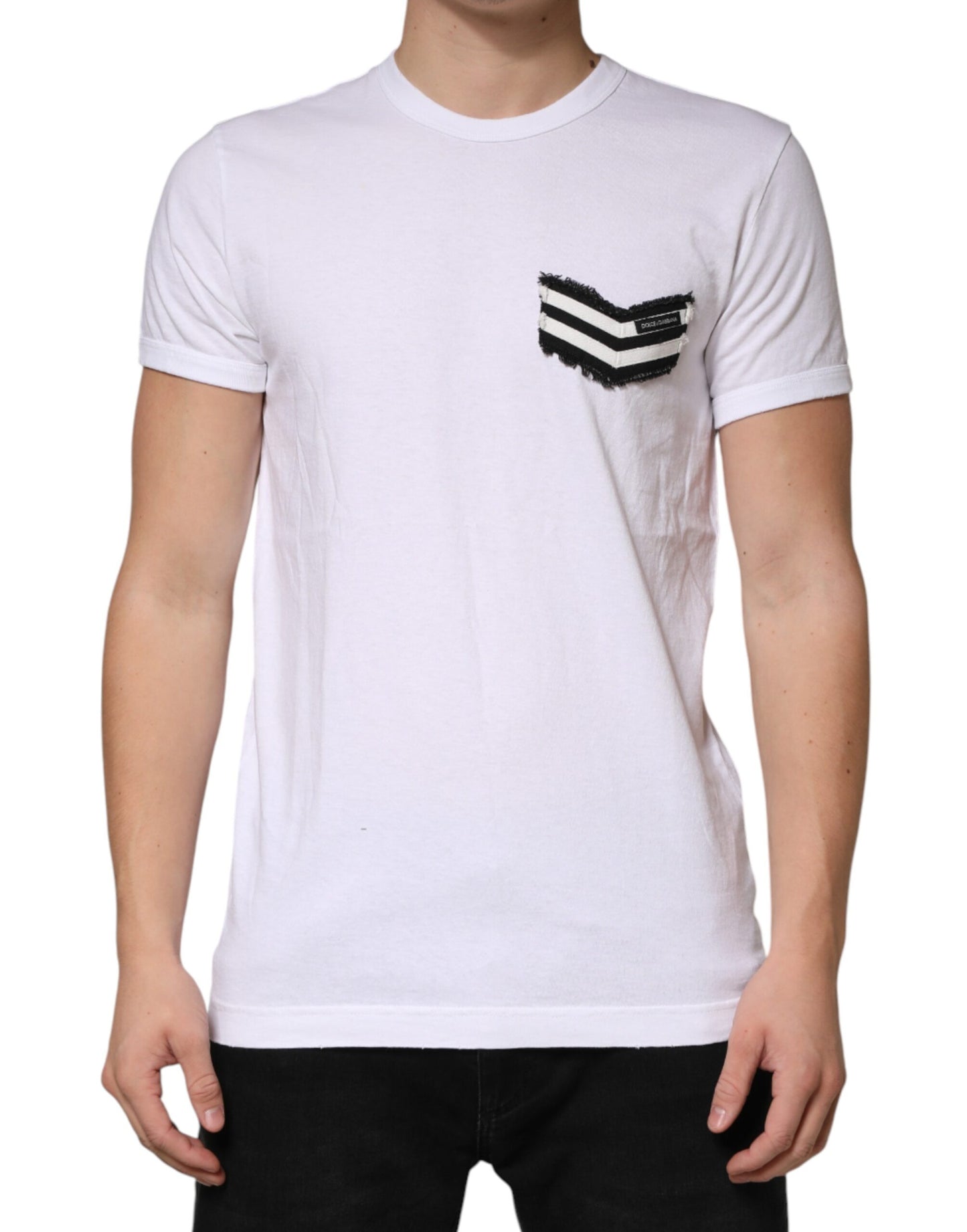 Dolce & Gabbana White Stripes Cotton Crew Neck Tee