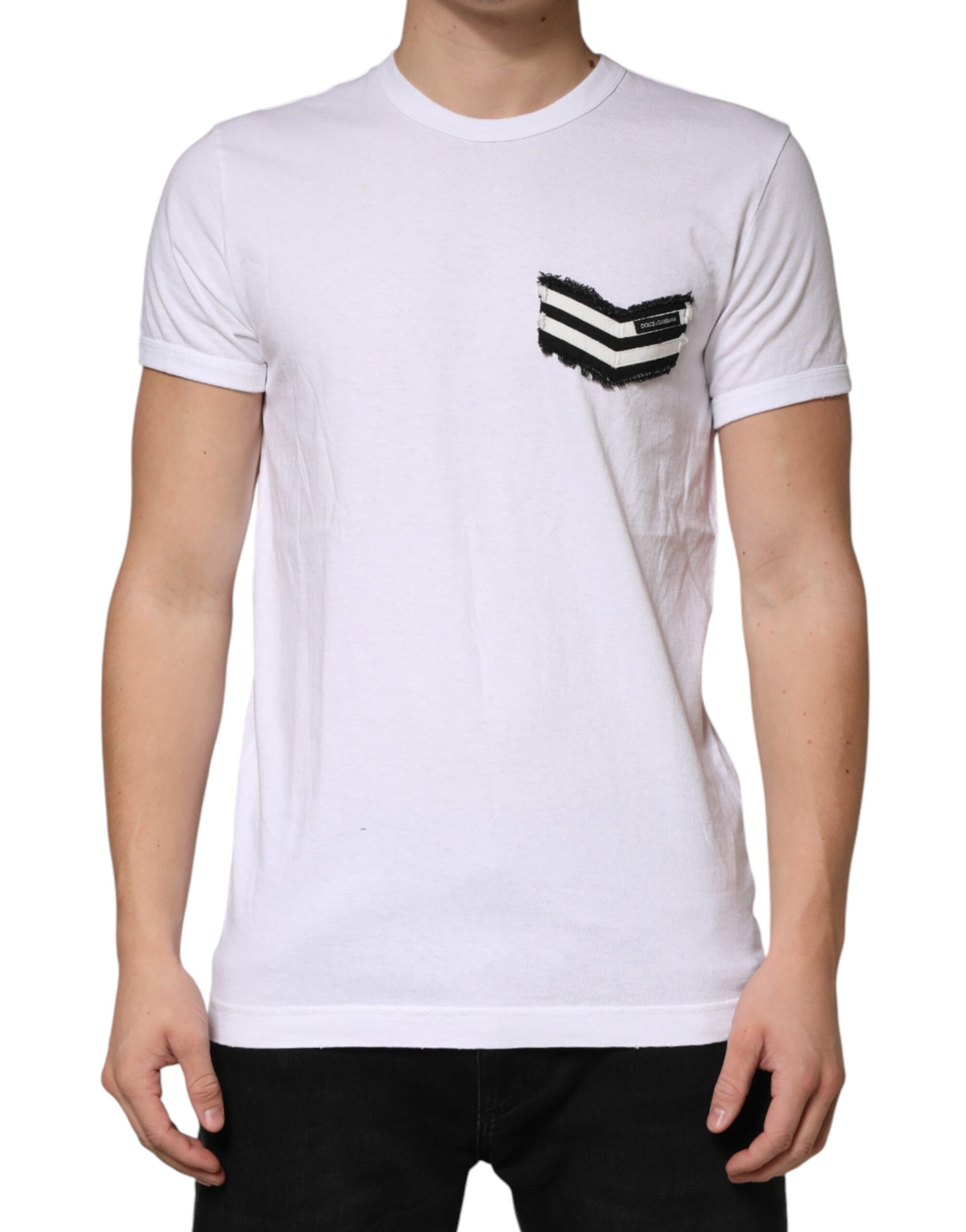 Dolce & Gabbana White Stripes Cotton Crew Neck Tee