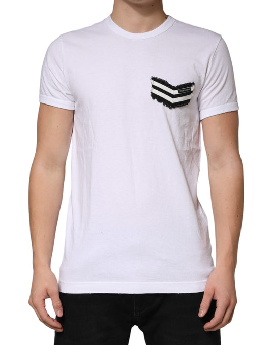 Dolce & Gabbana White Stripes Cotton Crew Neck Tee