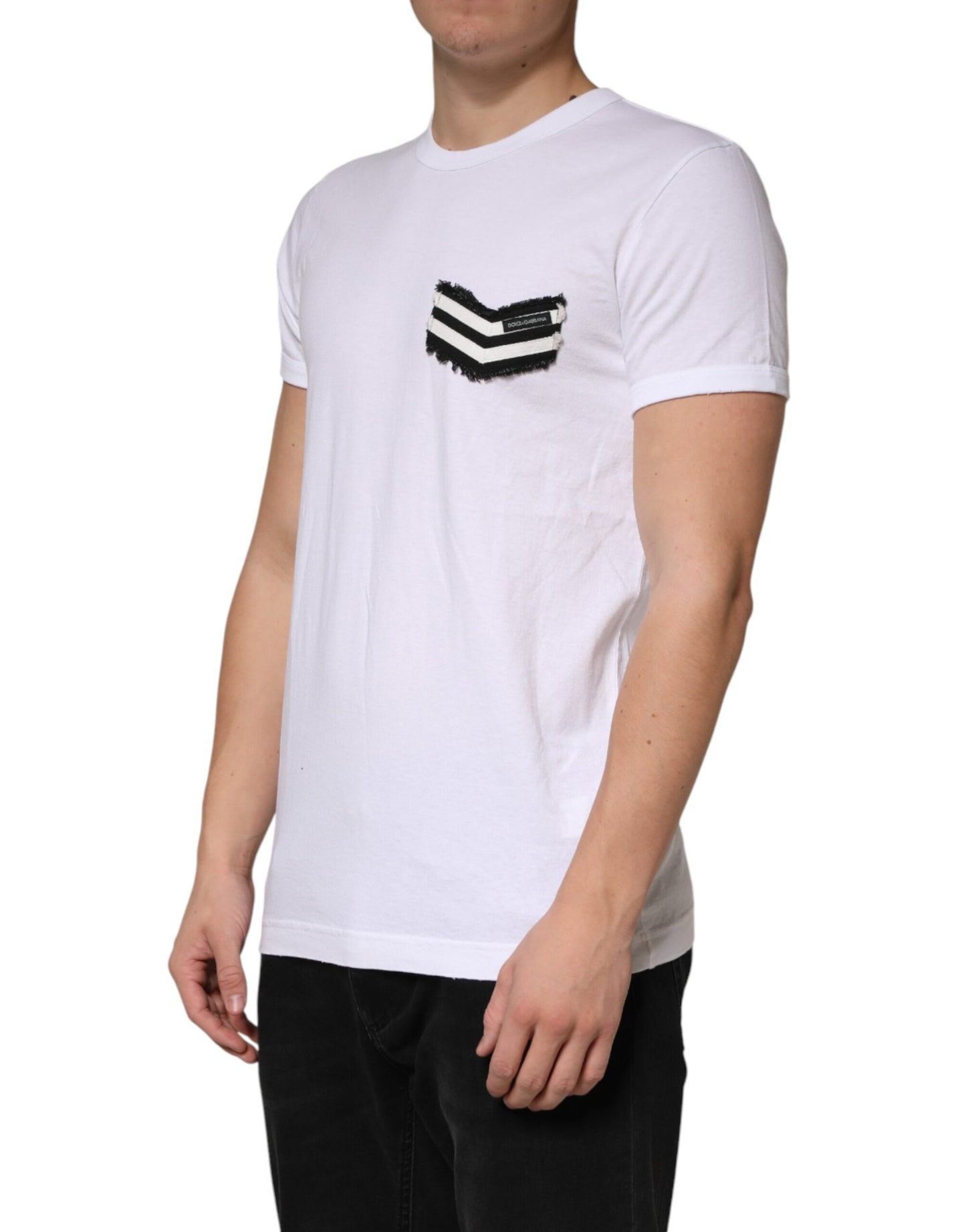 Dolce & Gabbana White Stripes Cotton Crew Neck Tee