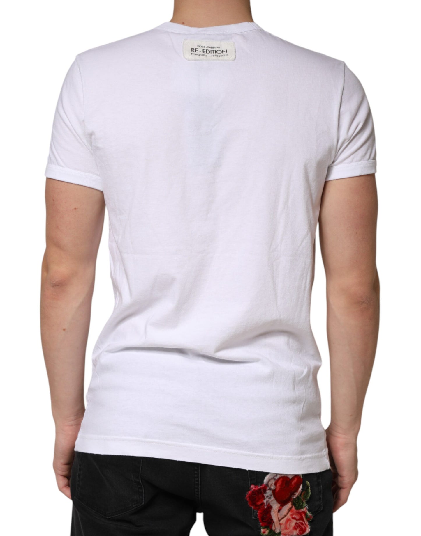 Dolce & Gabbana White Stripes Cotton Crew Neck Tee