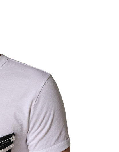 Dolce & Gabbana White Stripes Cotton Crew Neck Tee