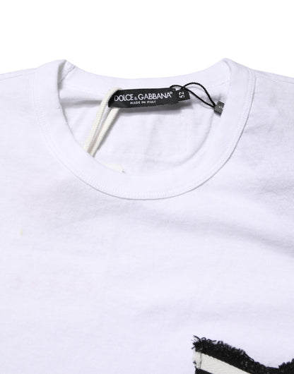 Dolce & Gabbana White Stripes Cotton Crew Neck Tee