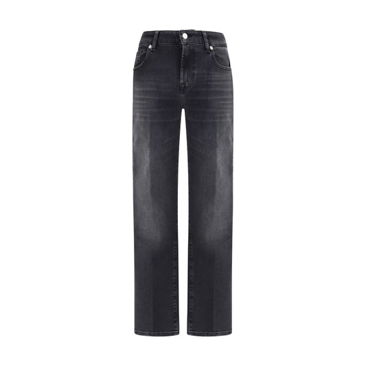 7FOR Black Cotton Straight-Leg Jeans