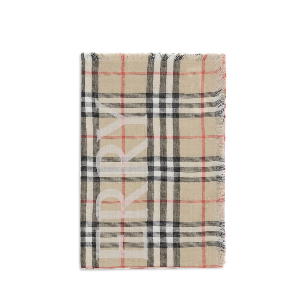 Burberry Beige Wool Check Scarf with EKD