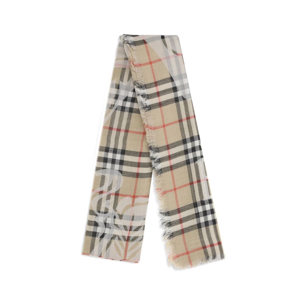 Burberry Beige Wool Check Scarf with EKD