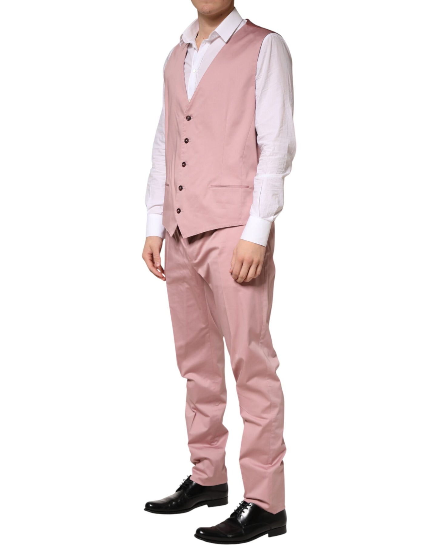 Dolce & Gabbana Pink Cotton Single Breasted 3 Piece Suit