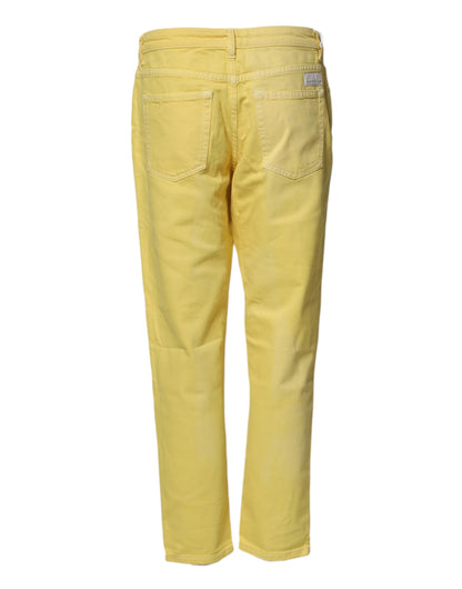 Nine In The Morning Yellow Tapered Mid Waist Denim Trouser Jeans