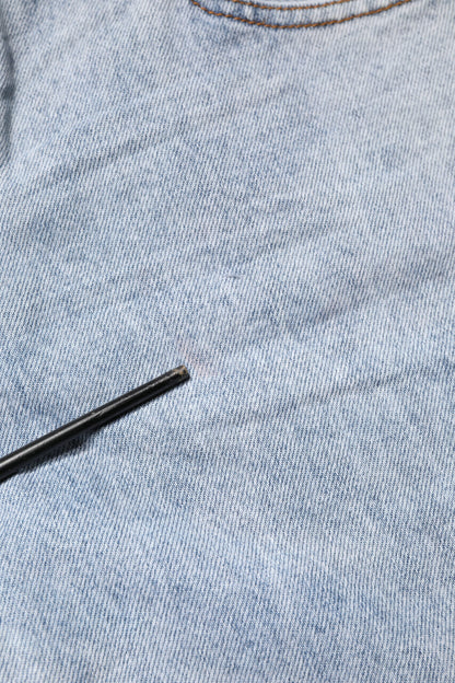 One Teaspoon Light Blue Tattered Mid Waist Straight Denim Jeans