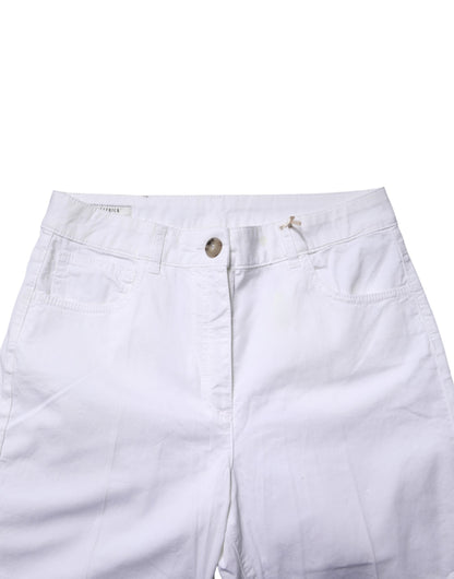 Peserico White Cotton Skinny Mid Waist Chino Trouser Pants