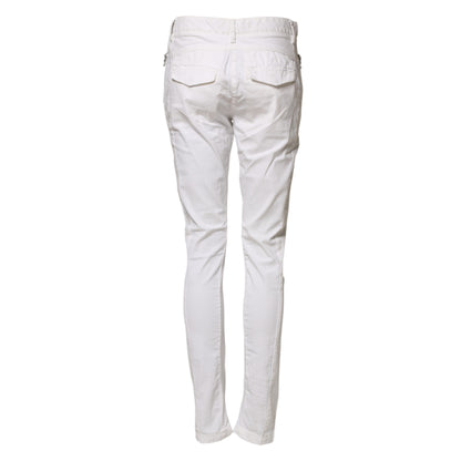 Gaudi White Mid Waist Skinny Chino Cotton Trouser Pants