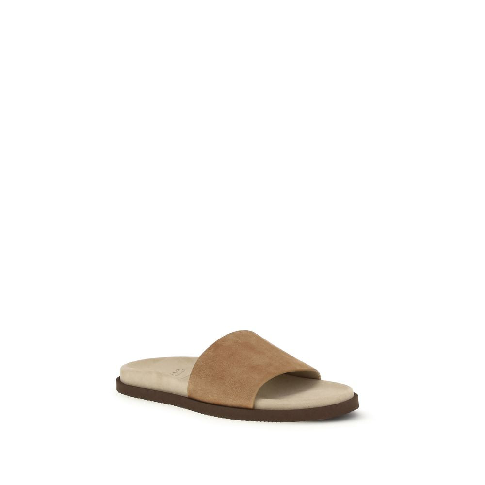Brunello Cucinelli Beige Lamb Ovis Aries Flat Sandals