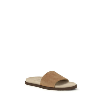 Brunello Cucinelli Beige Lamb Ovis Aries Flat Sandals