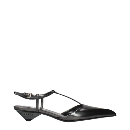 Prada Gray Leather Flat Sandals – Refined Elegance for Every Occasion