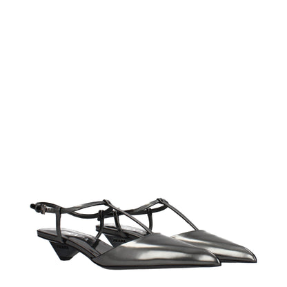 Prada Gray Leather Flat Sandals – Refined Elegance for Every Occasion