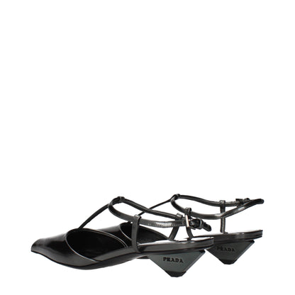Prada Gray Leather Flat Sandals – Refined Elegance for Every Occasion