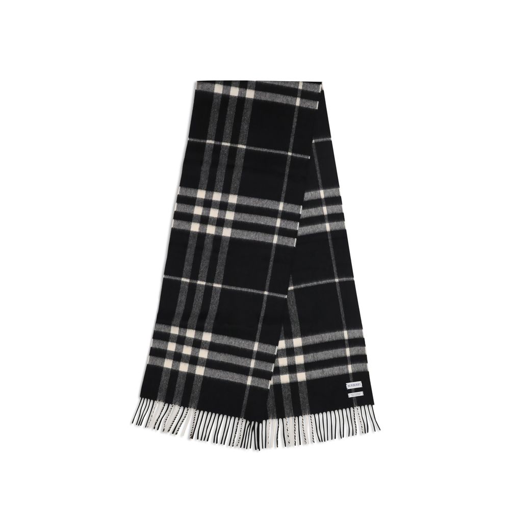 Burberry Black Cashmere Scarf - Embroidered Elegance