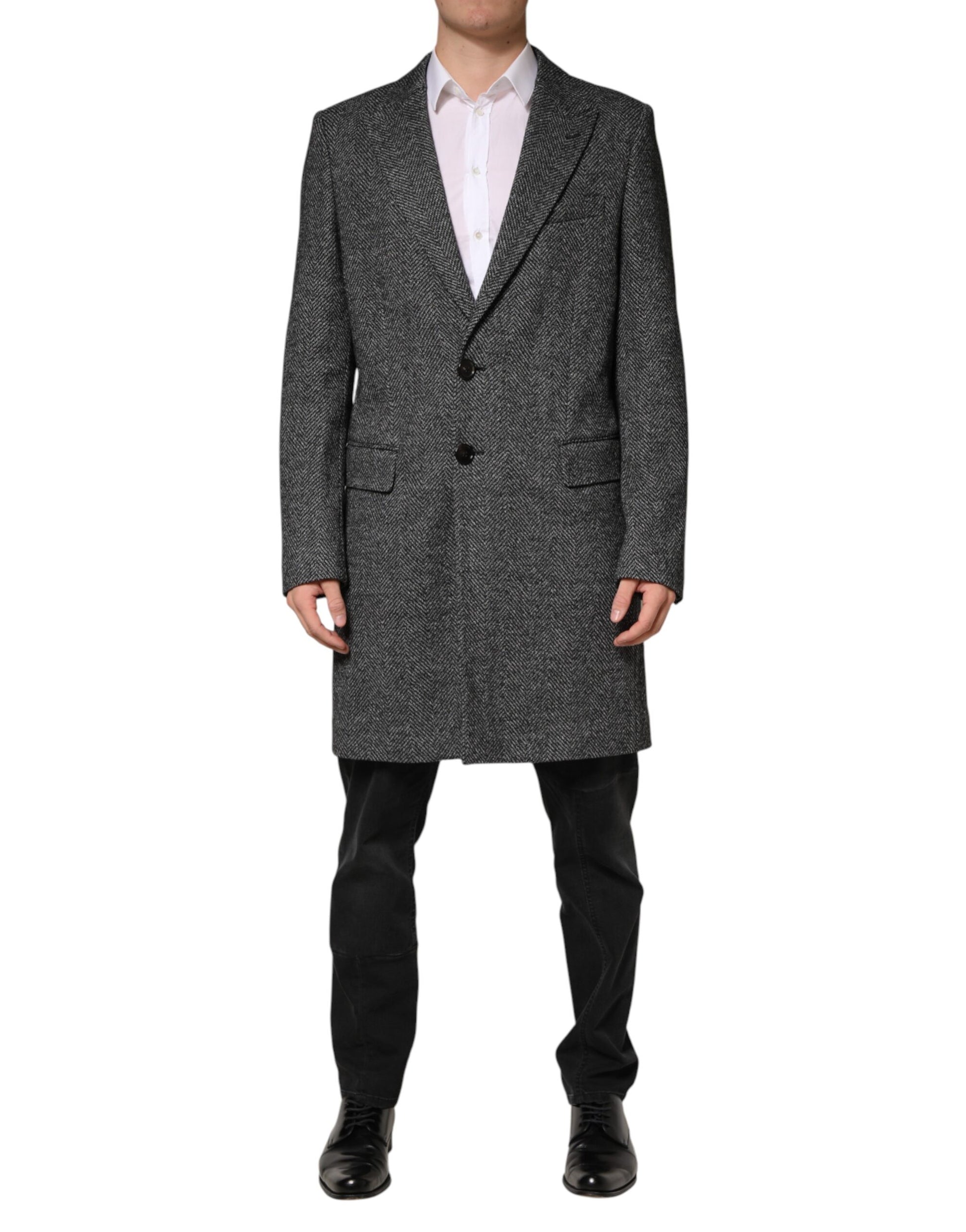 Dolce & Gabbana Gray Wool Blend Long Trench Coat for Men