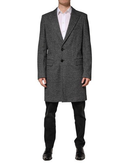 Dolce & Gabbana Gray Wool Blend Long Trench Coat for Men