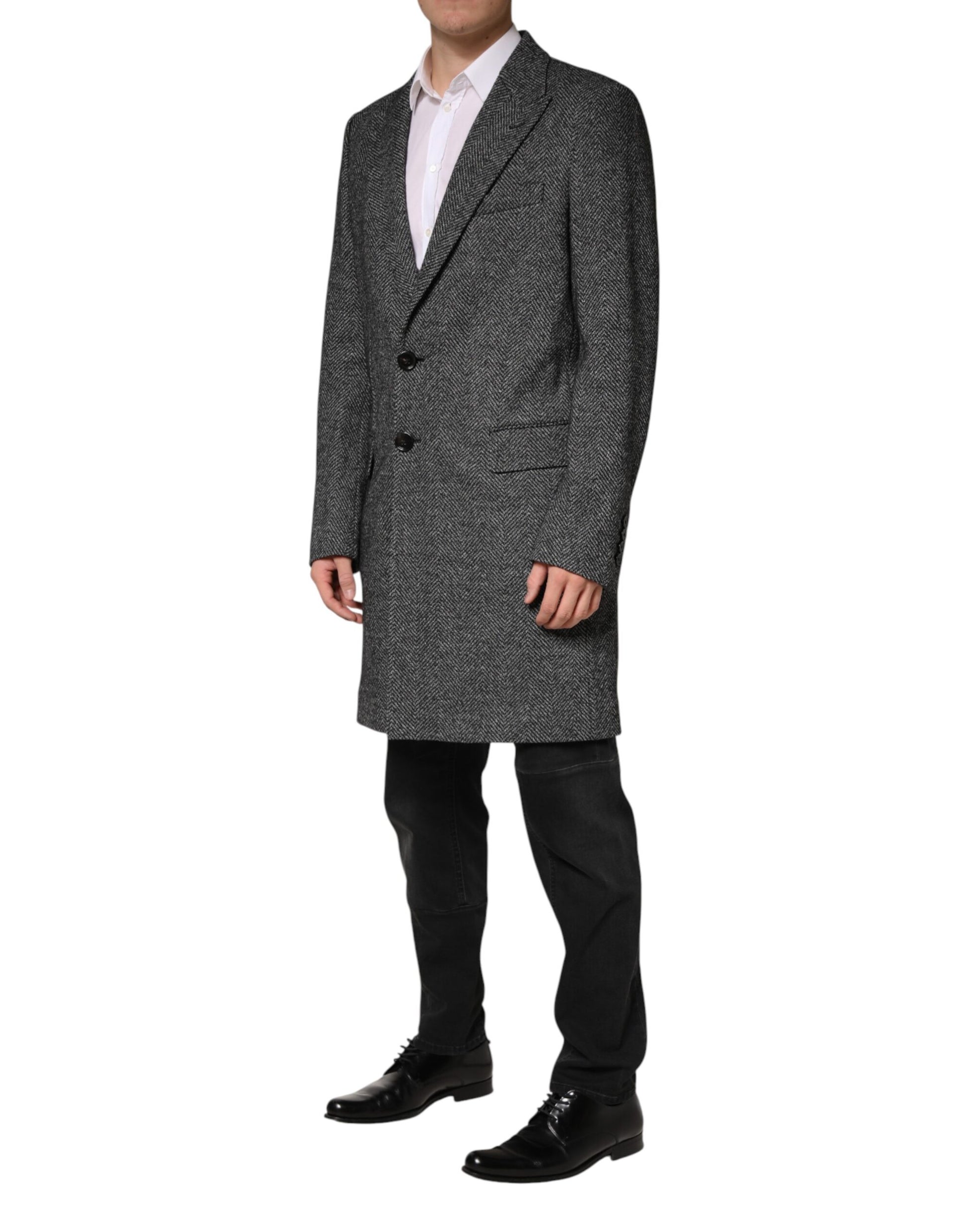 Dolce & Gabbana Gray Wool Blend Long Trench Coat for Men