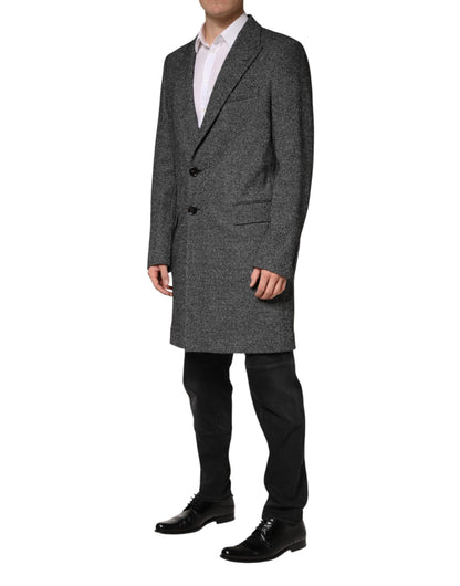 Dolce & Gabbana Gray Wool Blend Long Trench Coat for Men