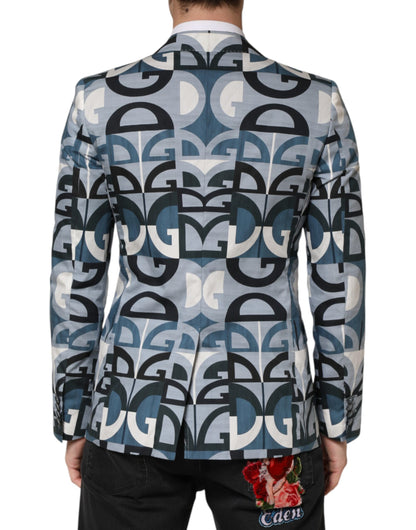 Dolce & Gabbana Blue Logo Monogram Single Breasted Blazer