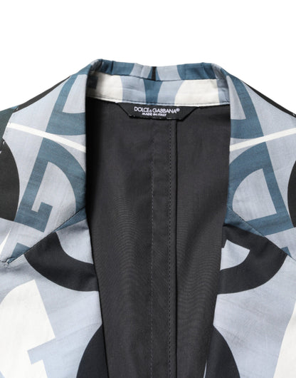 Dolce & Gabbana Blue Logo Monogram Single Breasted Blazer