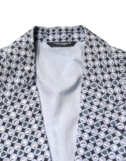 Dolce & Gabbana Blue Cotton Patterned Single Breasted Blazer