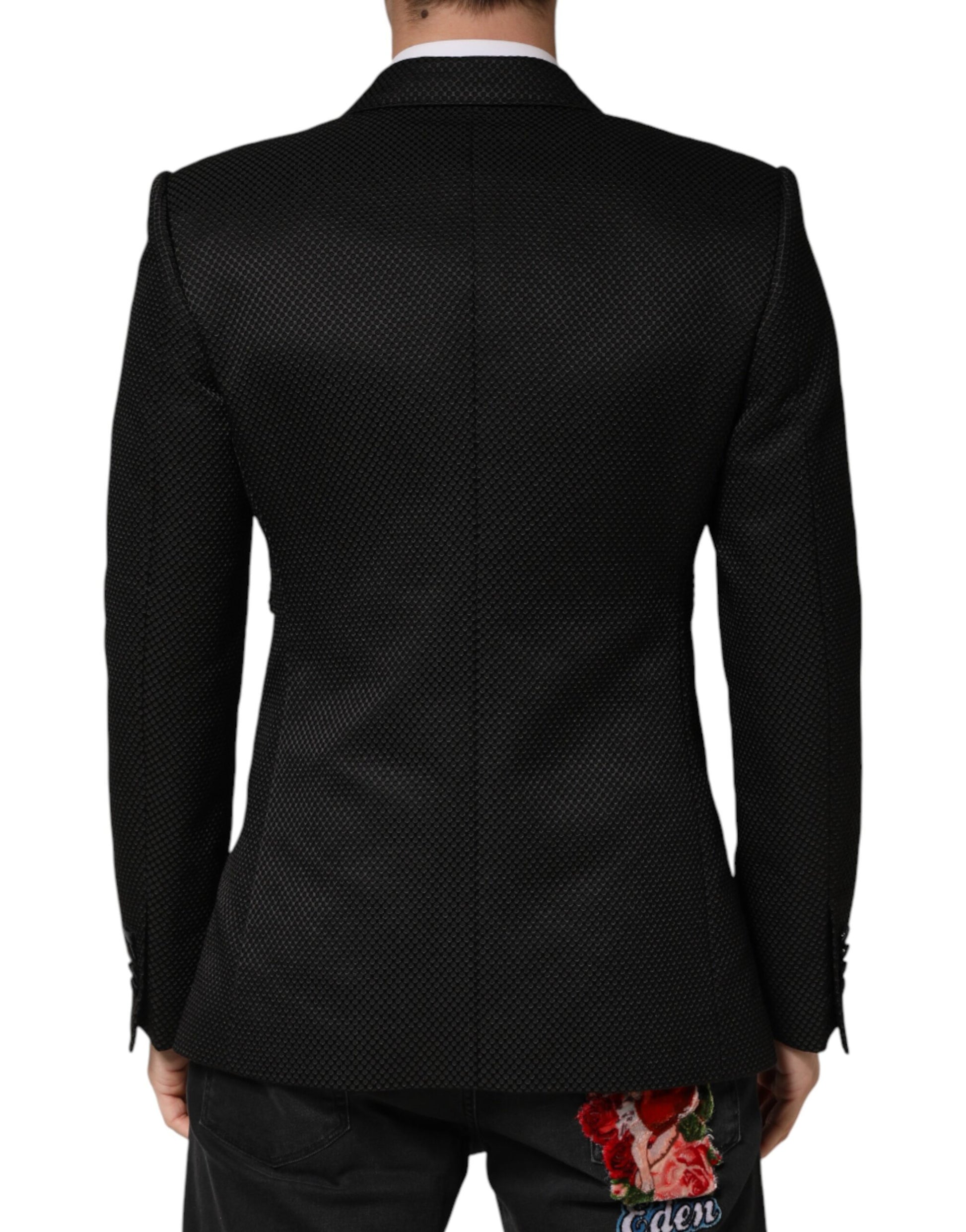Dolce & Gabbana Black Cotton Double Breasted 2 Button Blazer