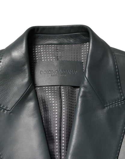 Dolce & Gabbana Black Leather Double Breasted 2Button Blazer