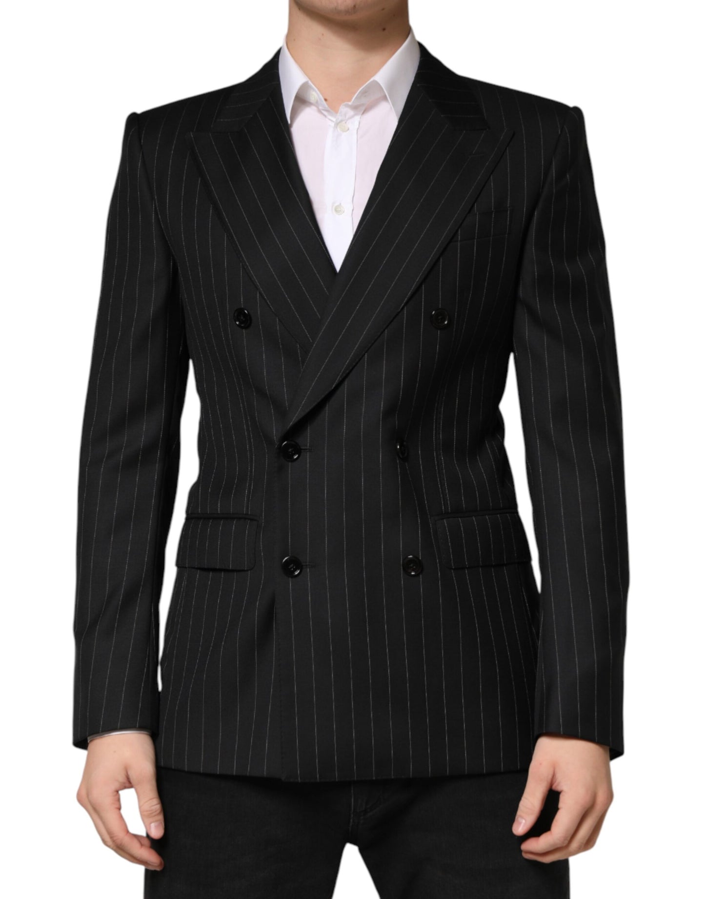 Dolce & Gabbana Black Stripes Double Breasted 2-Button Blazer