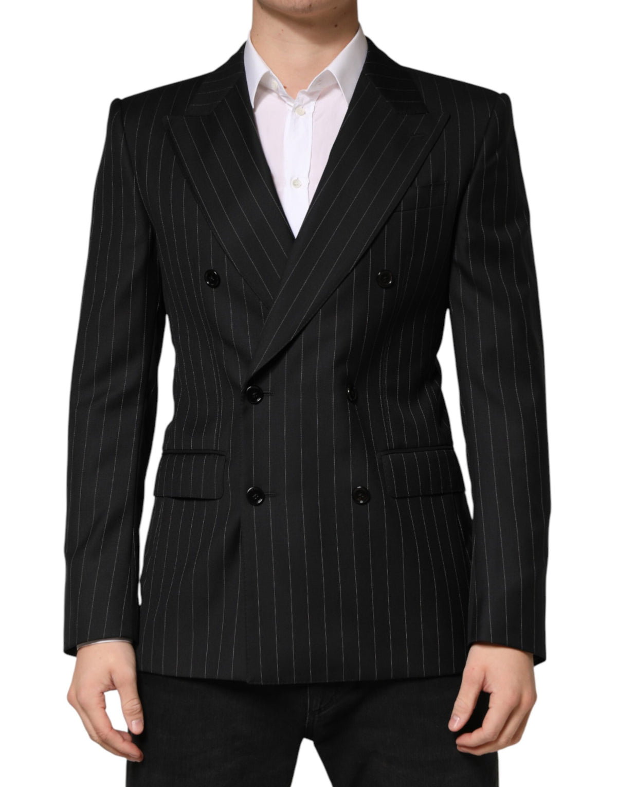 Dolce & Gabbana Black Stripes Double Breasted 2-Button Blazer