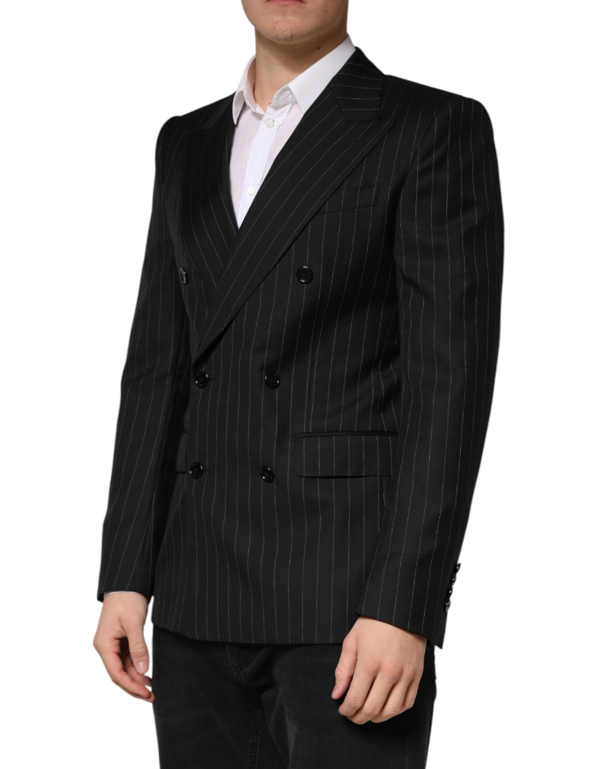 Dolce & Gabbana Black Stripes Double Breasted 2-Button Blazer