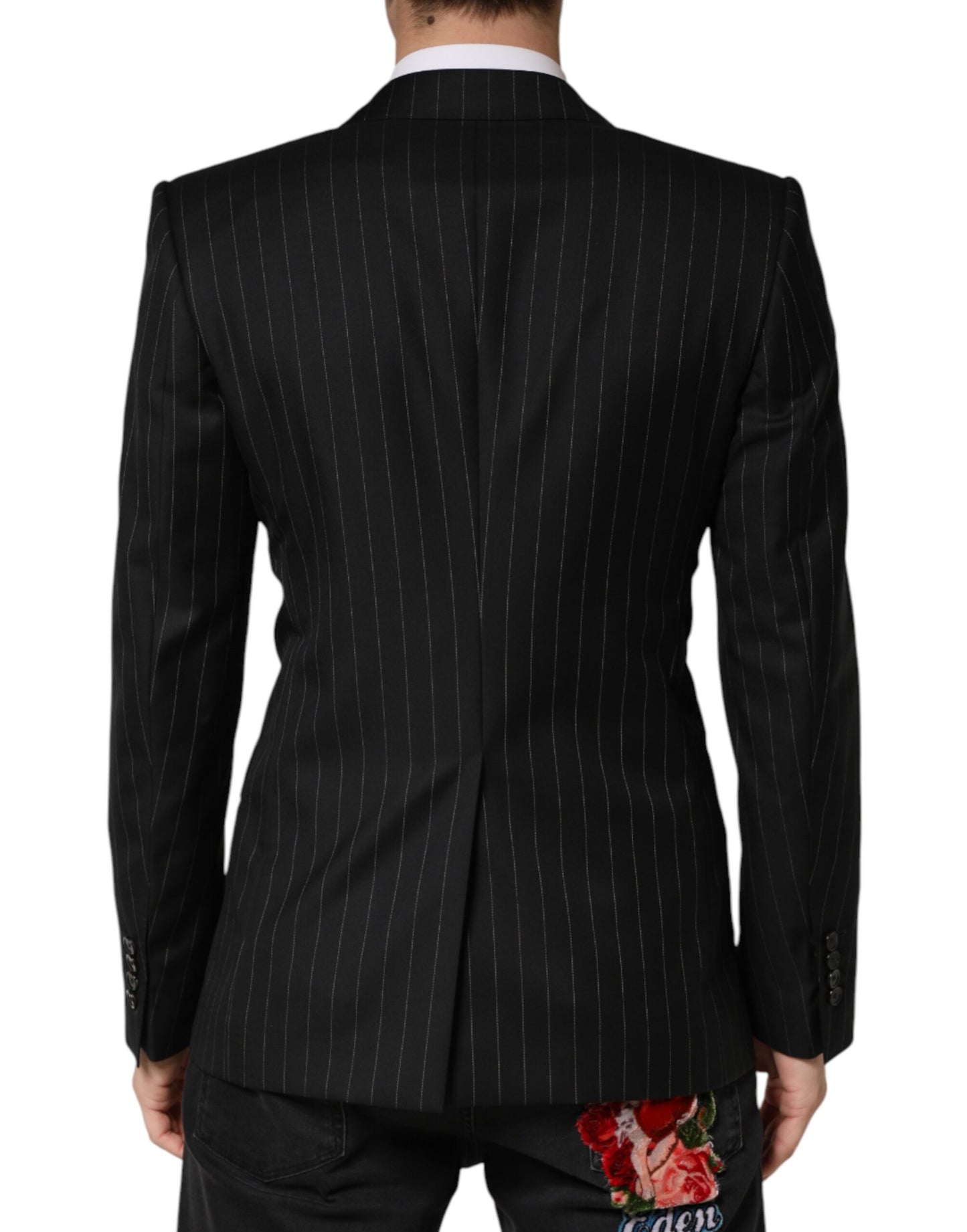Dolce & Gabbana Black Stripes Double Breasted 2-Button Blazer