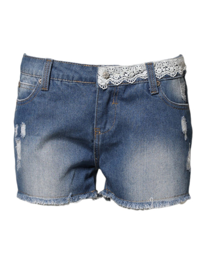 Gio Cellini Blue Cotton Low Waist Denim Casual Hot Pants Shorts