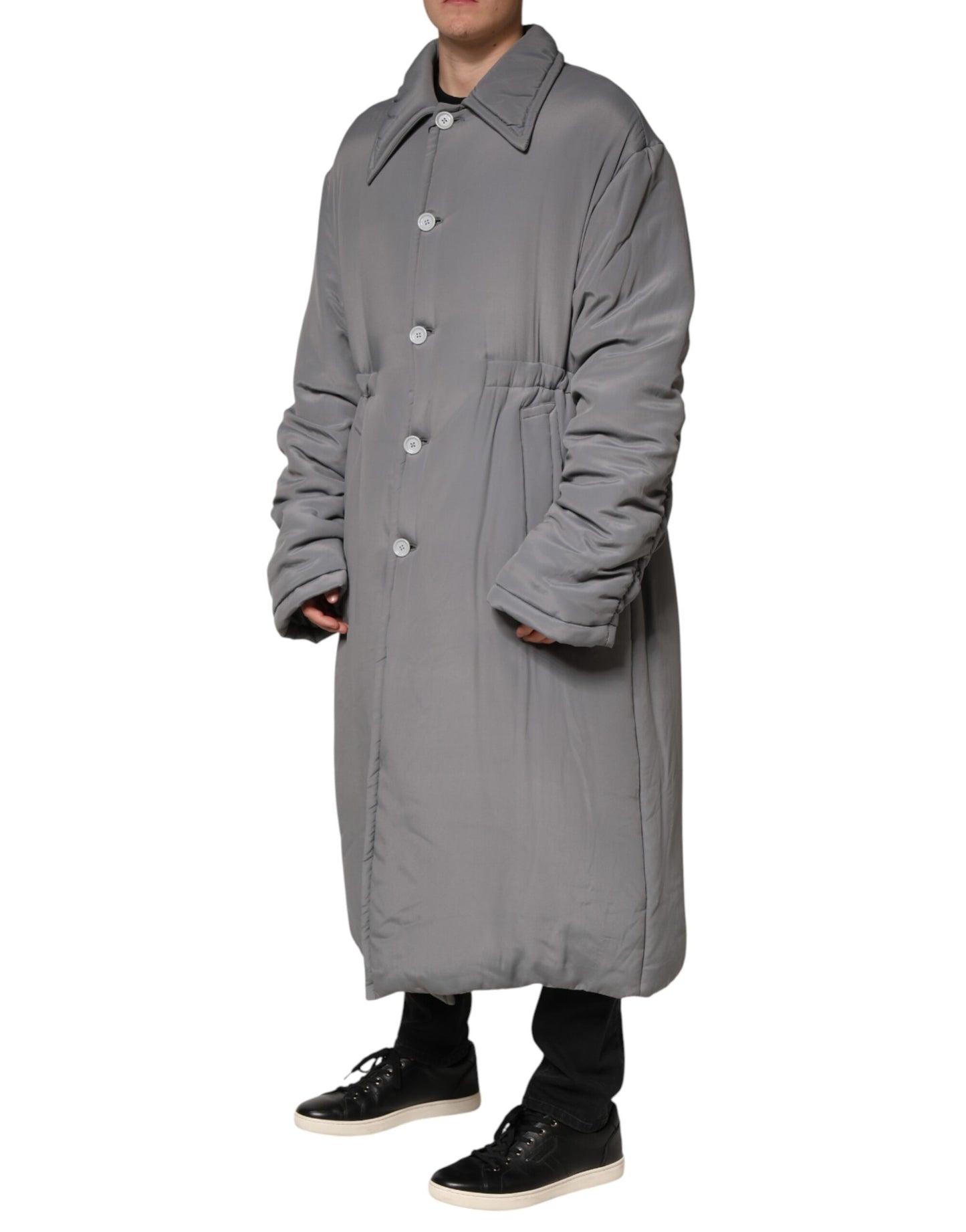 Dolce & Gabbana Gray Acetate Padded Collared Coat Jacket