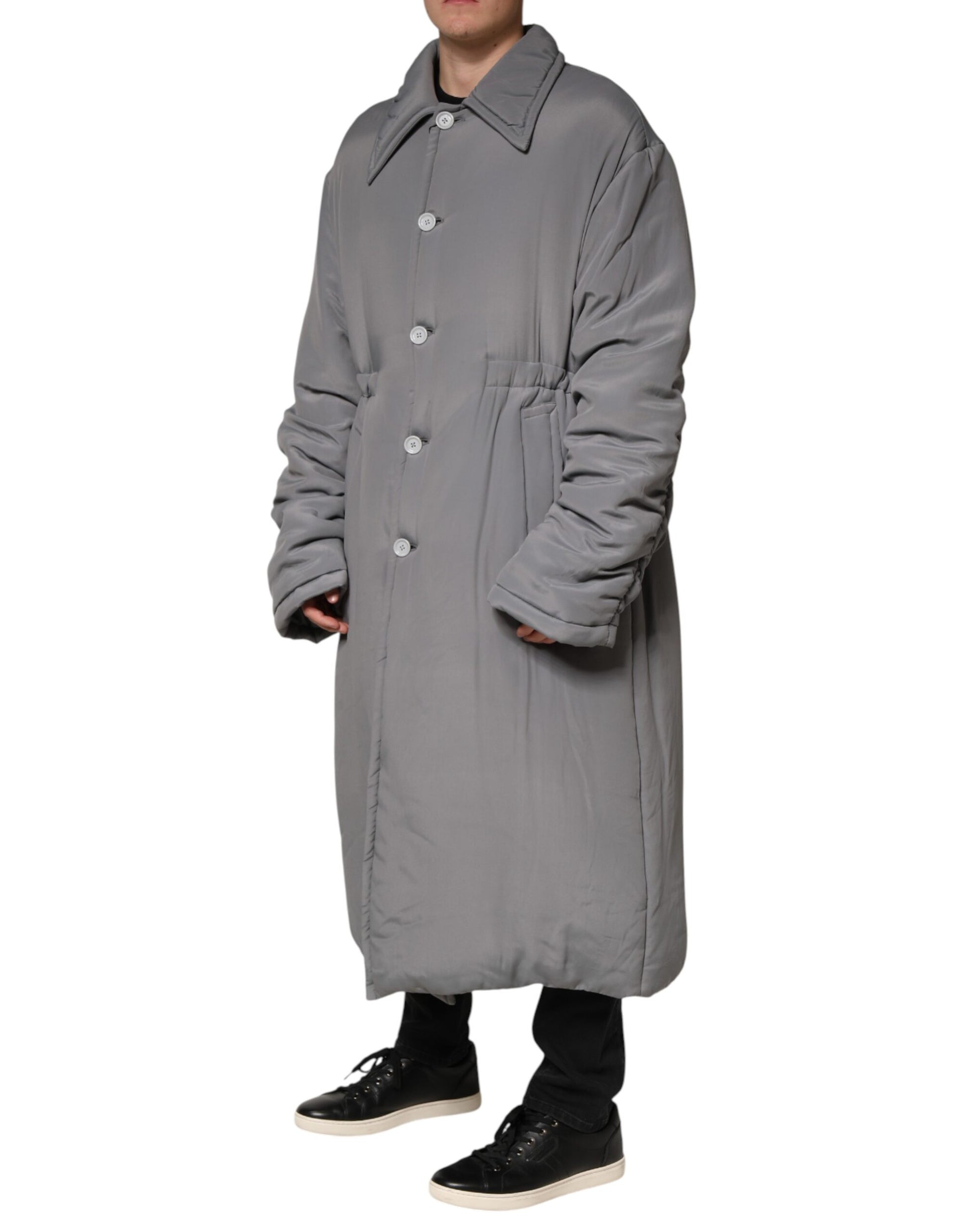 Dolce & Gabbana Gray Acetate Padded Collared Coat Jacket