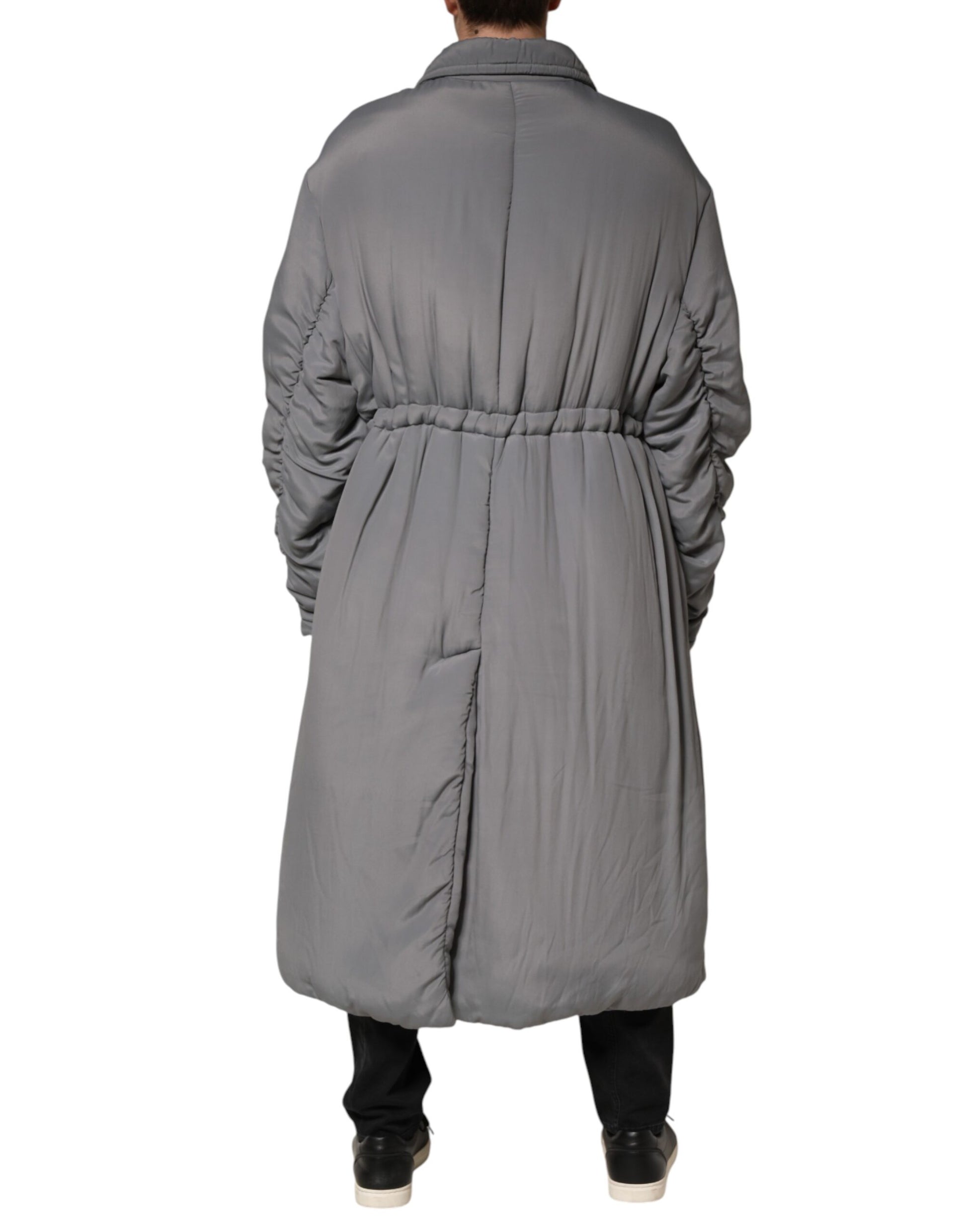 Dolce & Gabbana Gray Acetate Padded Collared Coat Jacket