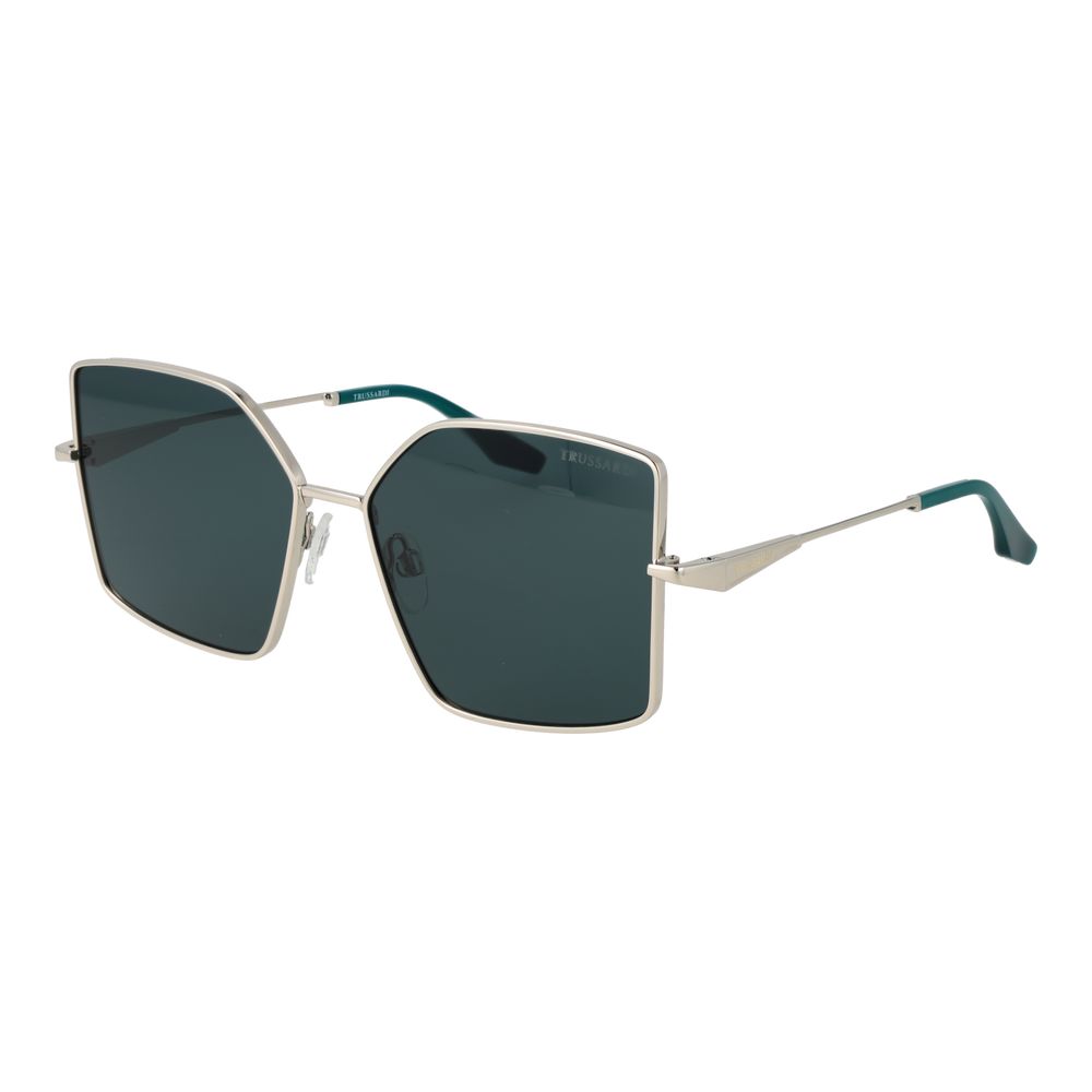 Trussardi Women’s Sunglasses – Silver Metal Frame, Turquoise Lenses