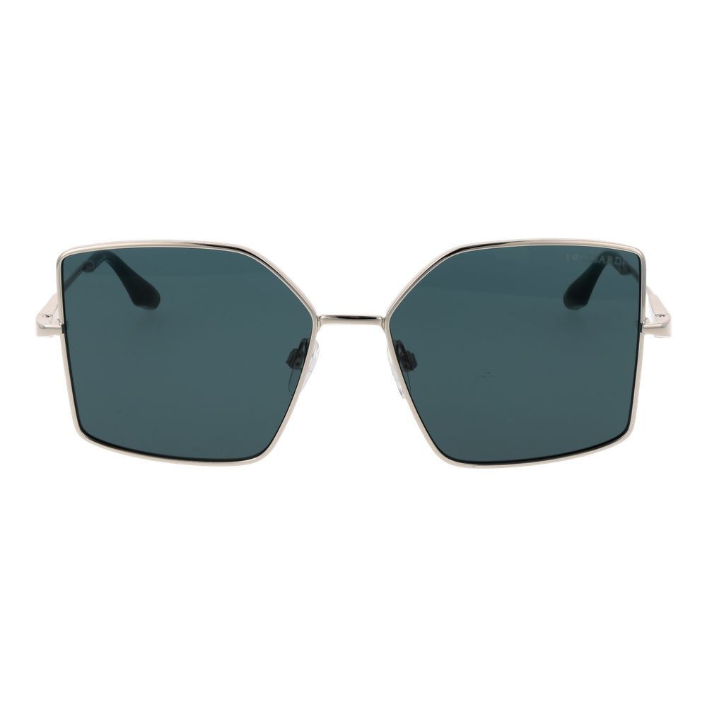 Trussardi Women’s Sunglasses – Silver Metal Frame, Turquoise Lenses