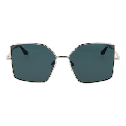 Trussardi Women’s Sunglasses – Silver Metal Frame, Turquoise Lenses