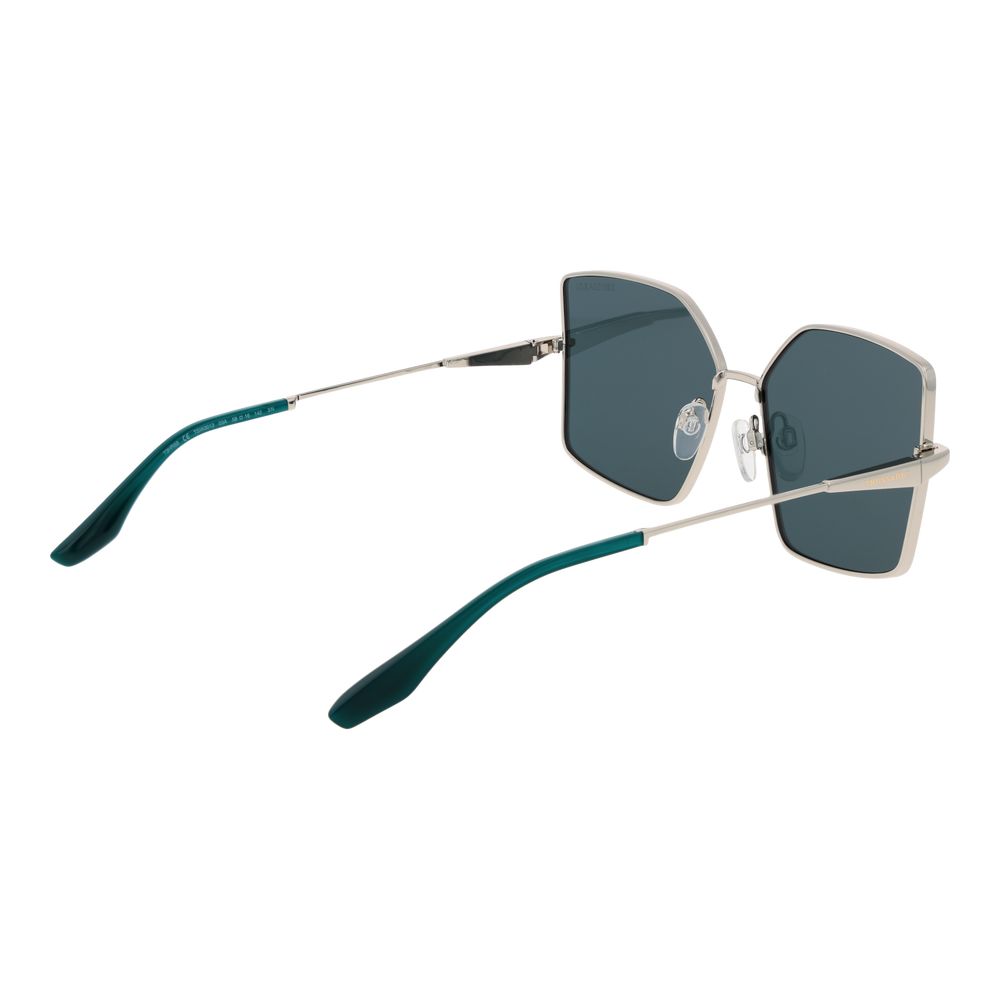 Trussardi Women’s Sunglasses – Silver Metal Frame, Turquoise Lenses