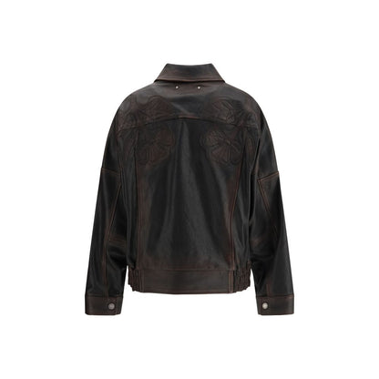Golden Goose Brown Viscose Bomber Jacket with Floral Embroidery