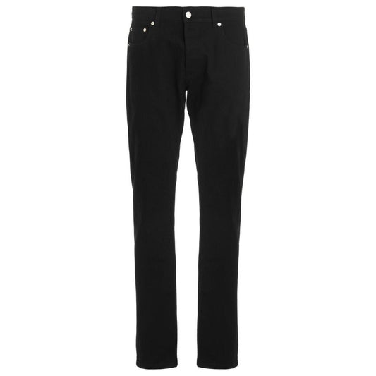Alexander McQueen Black Cotton Skinny Jeans with Logo Embroidery