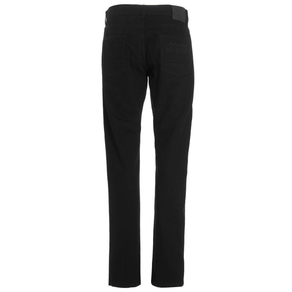 Alexander McQueen Black Cotton Skinny Jeans with Logo Embroidery