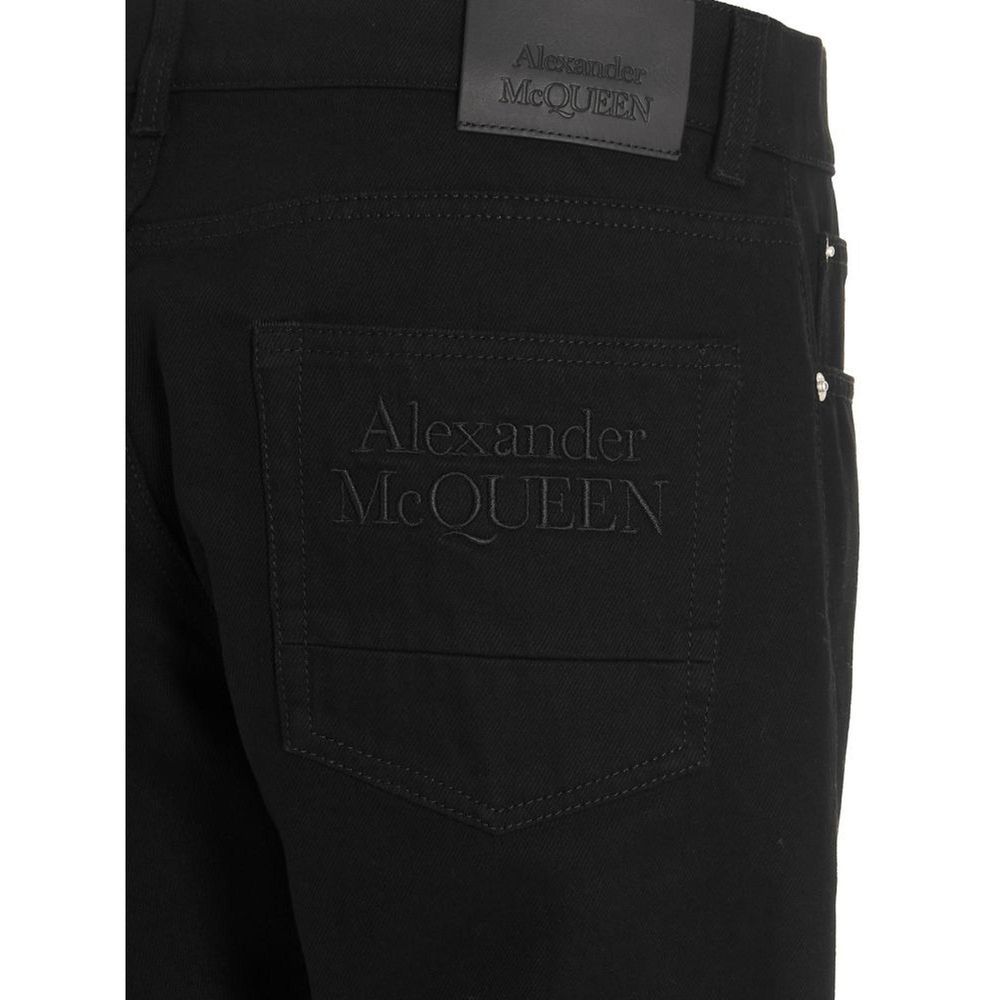 Alexander McQueen Black Cotton Skinny Jeans with Logo Embroidery