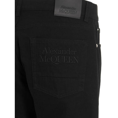 Alexander McQueen Black Cotton Skinny Jeans with Logo Embroidery