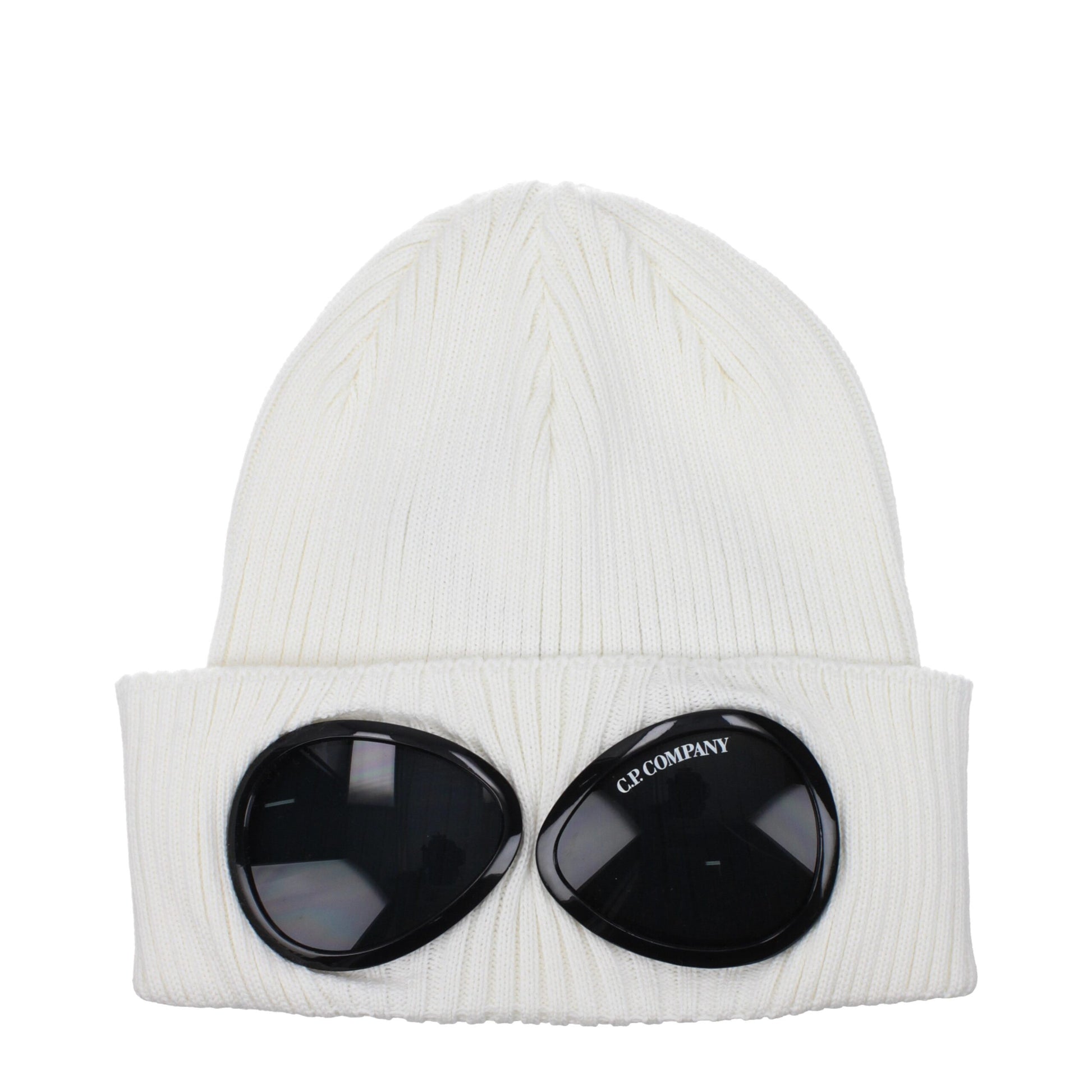 C.P. Company White Cotton Goggle Beanie