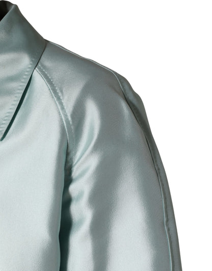 Dolce & Gabbana Teal Satin Collared Long Trench Coat Jacket